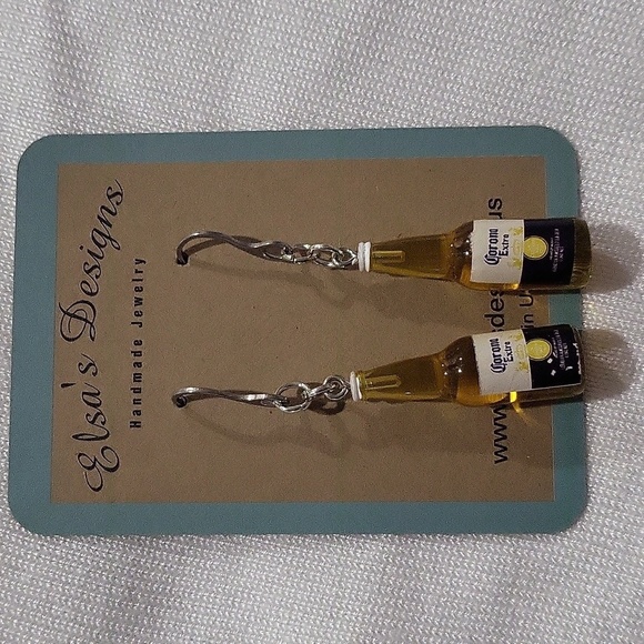 1187- Corona Lovers Mexican Beer Handmade Earrings NWT - Picture 1 of 4